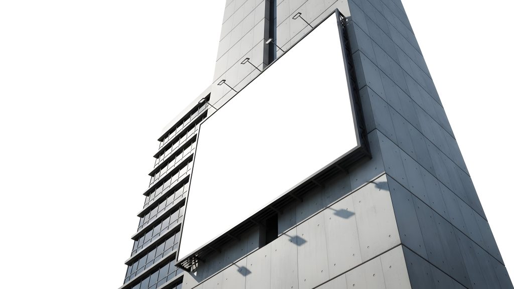 blank billboard on modern skyscraper facade